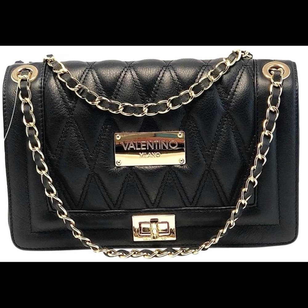 Valentino Purse - black leather with gold hardware